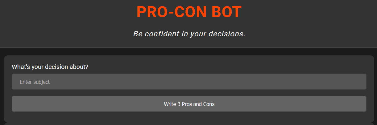 The Pro-Con Bot website